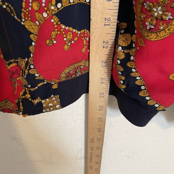 Vintage Silk Red Blue Gold Nautical Bomber Jacket Medium Regal Old Money - Picture 7 of 8